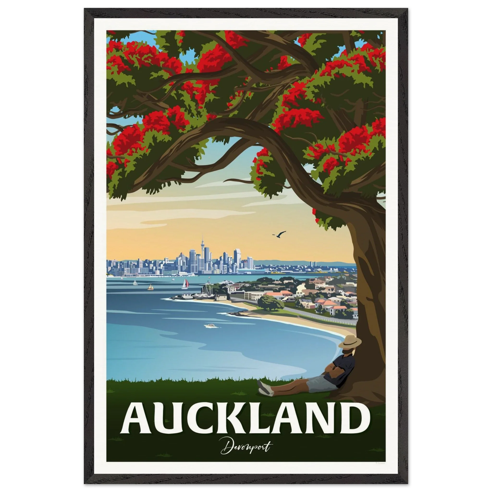 Auckland from Northhead New Zealand Travel Poster