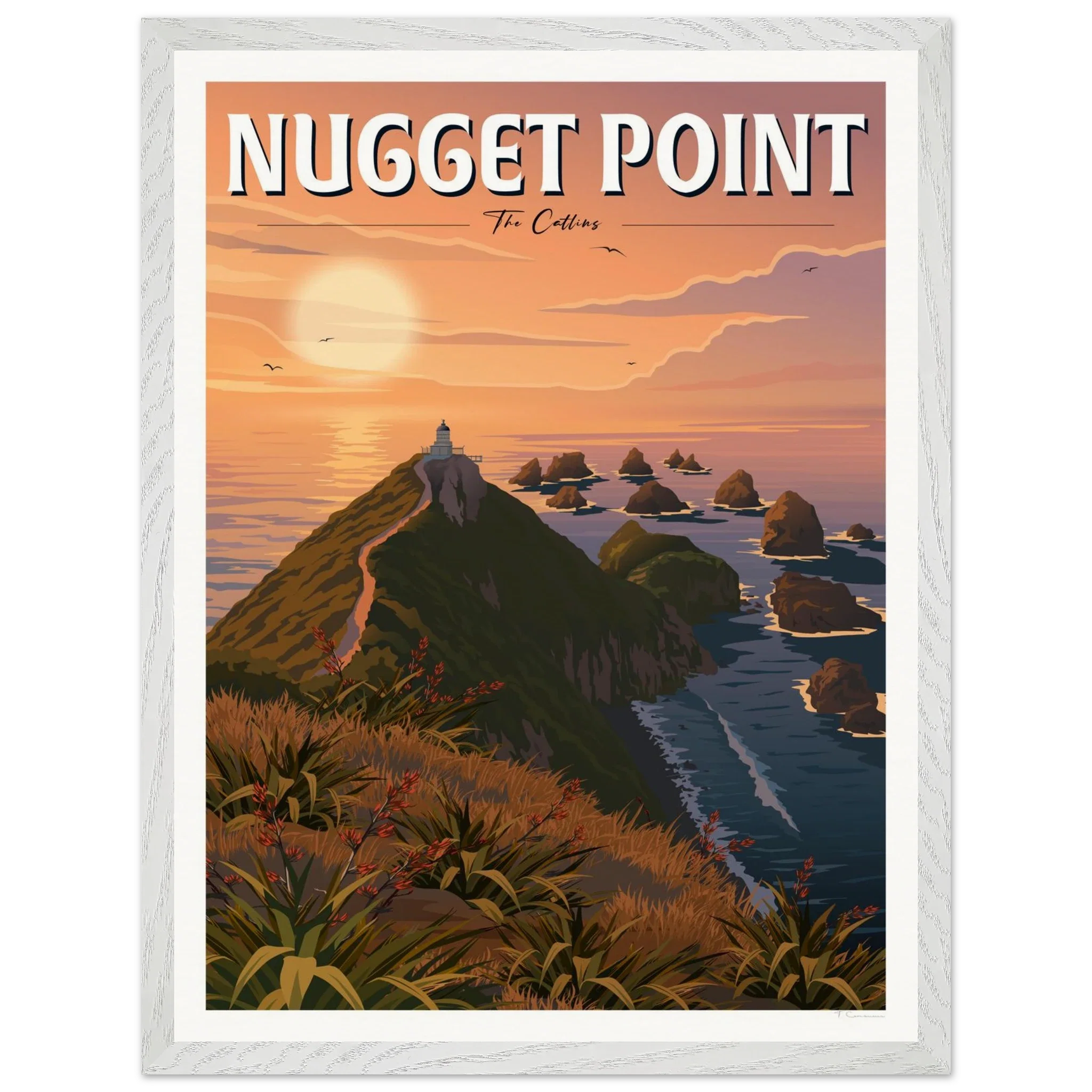 Nugget Point Travel Poster, Otago, New Zealand