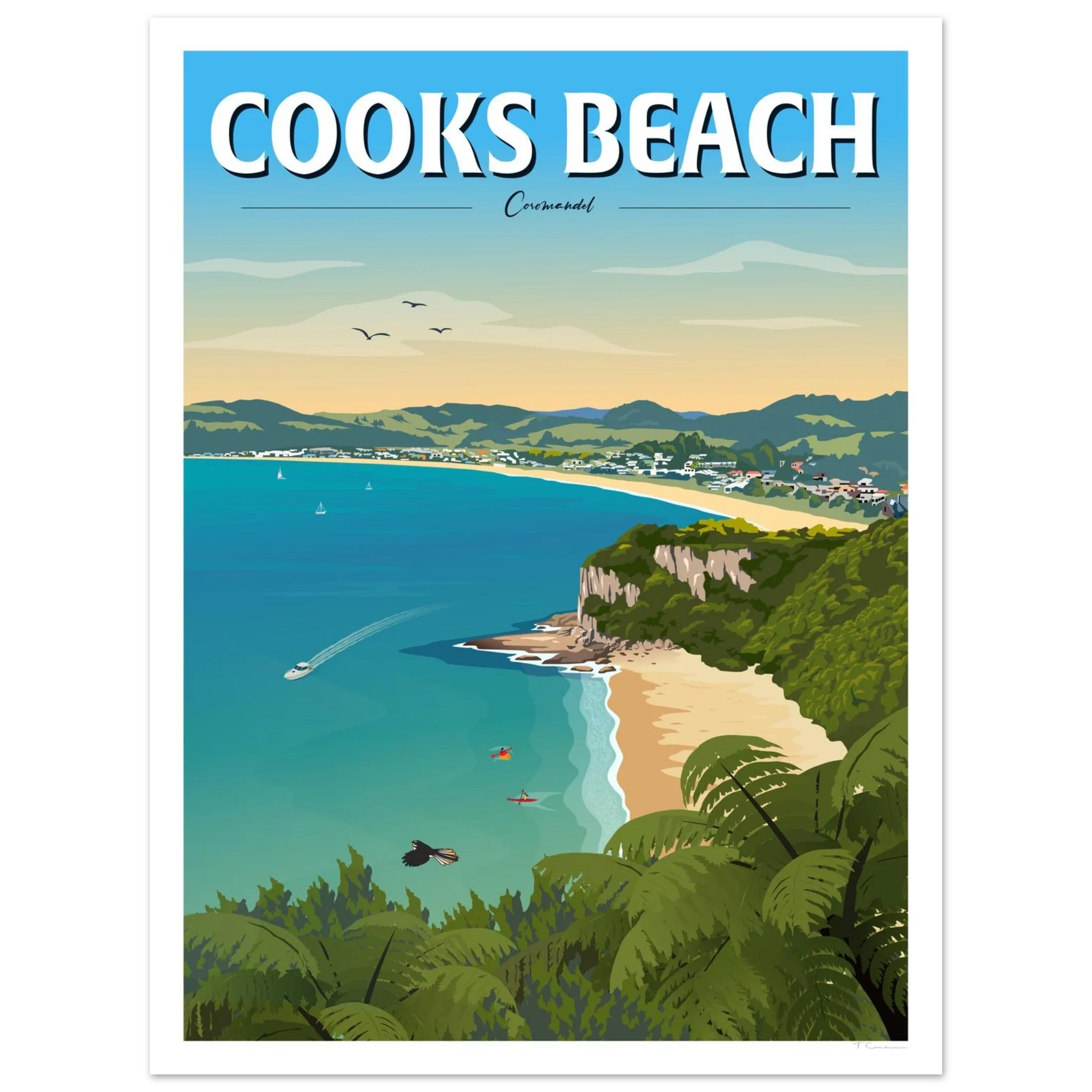 Cooks Beach, Coromandel New Zealand Travel Poster