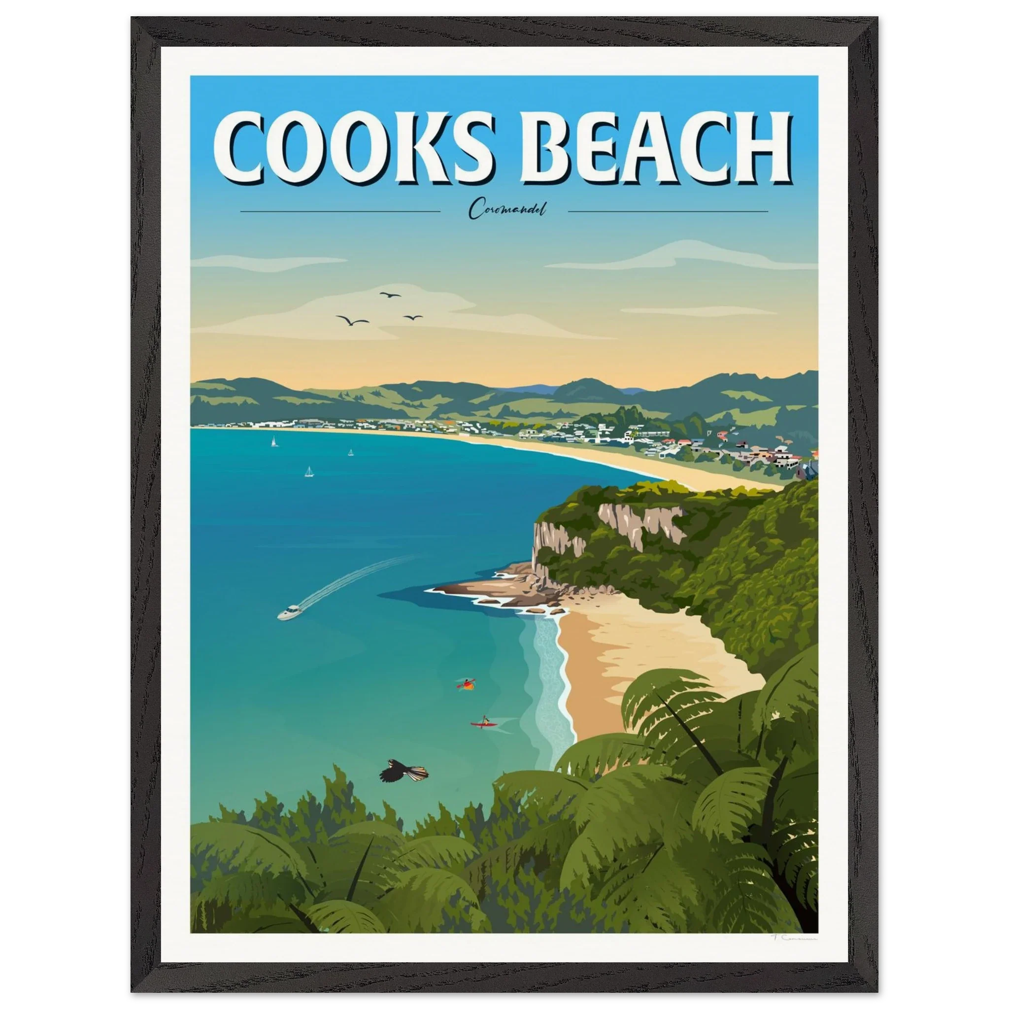 Cooks Beach, Coromandel New Zealand Travel Poster