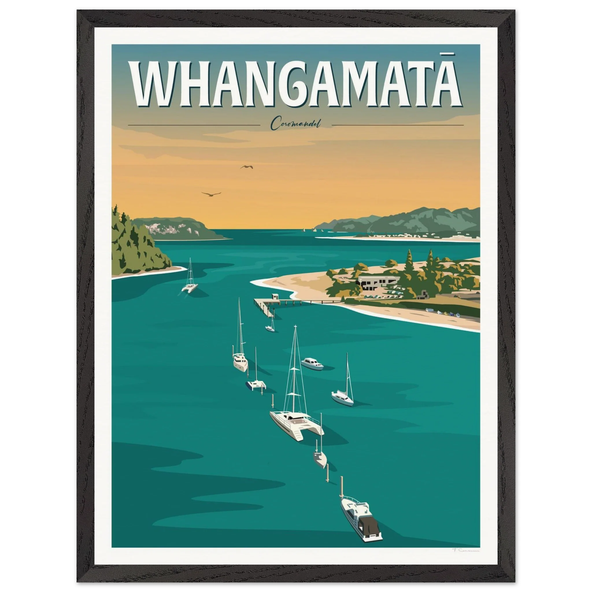 Whangamata Harbour Travel Poster, New Zealand
