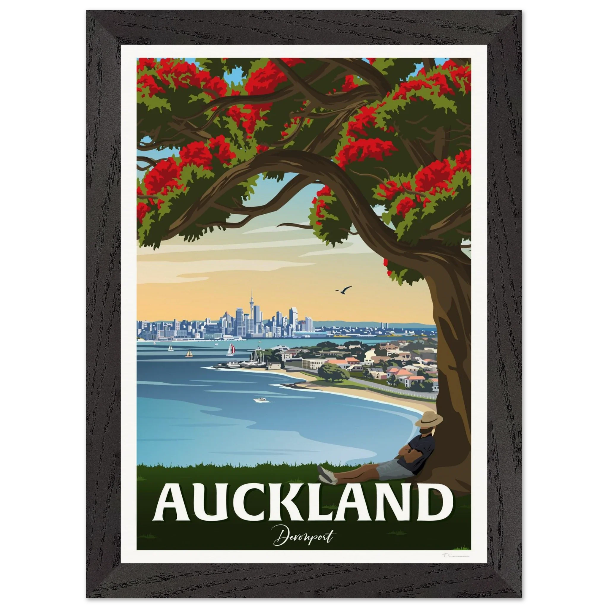 Auckland from Northhead New Zealand Travel Poster