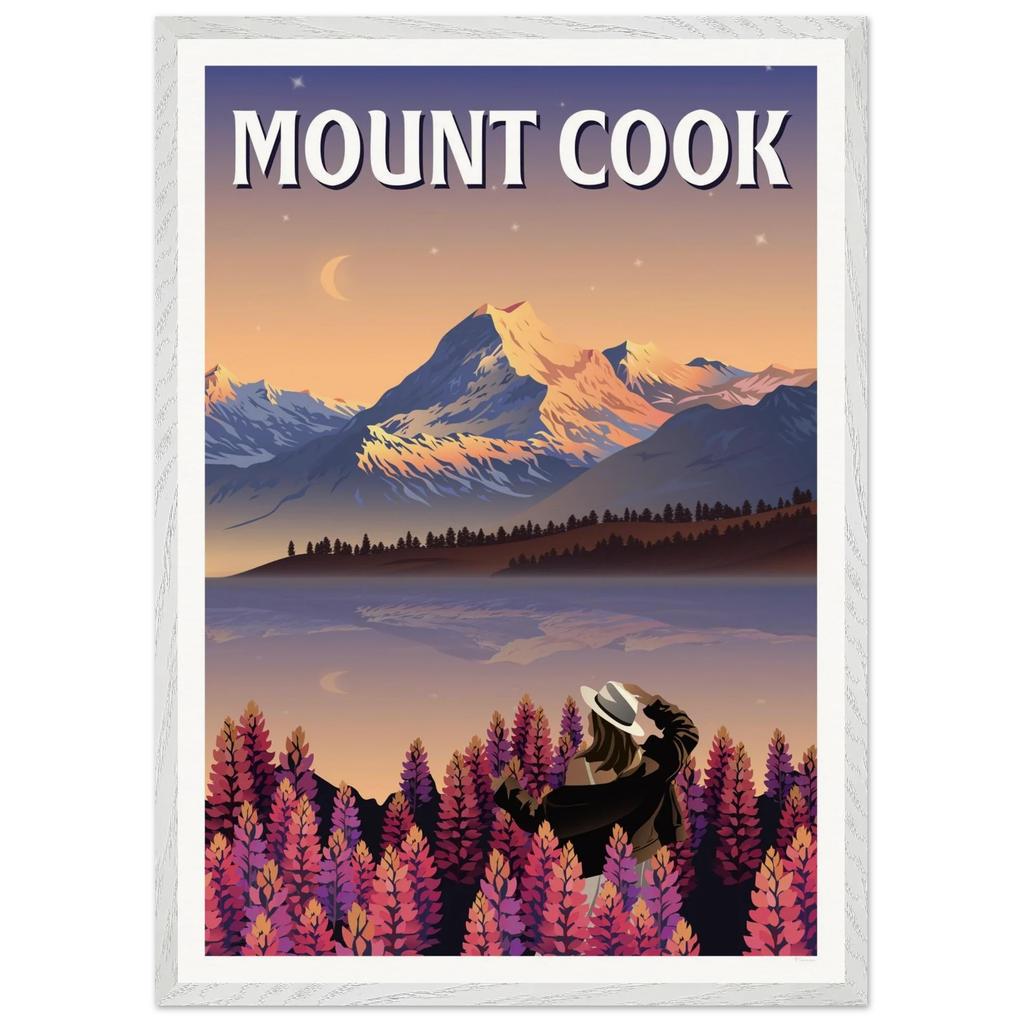 Mount Cook Lupins Travel Poster - Canterbury, New Zealand