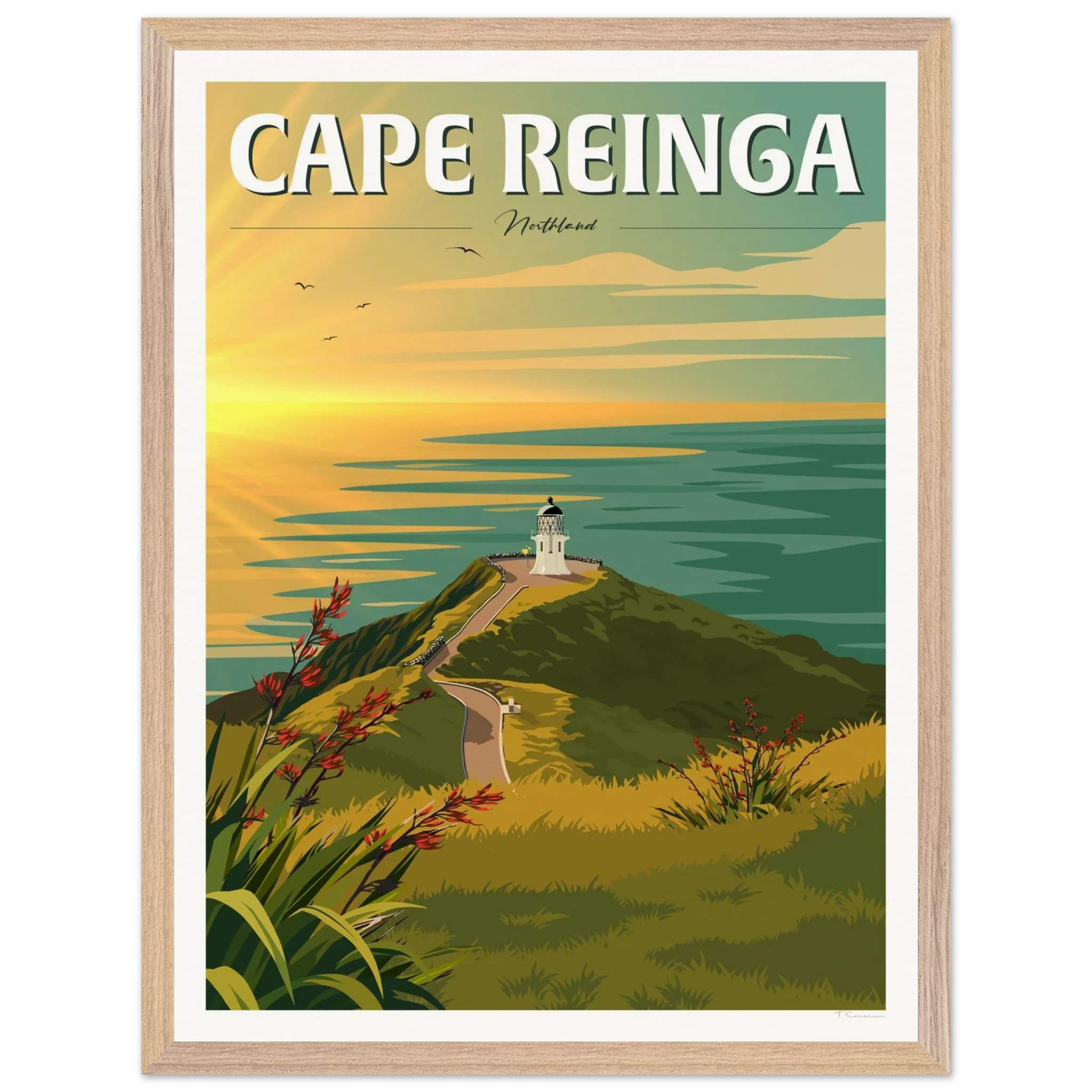 Cape Reinga Sunset Travel Poster, New Zealand