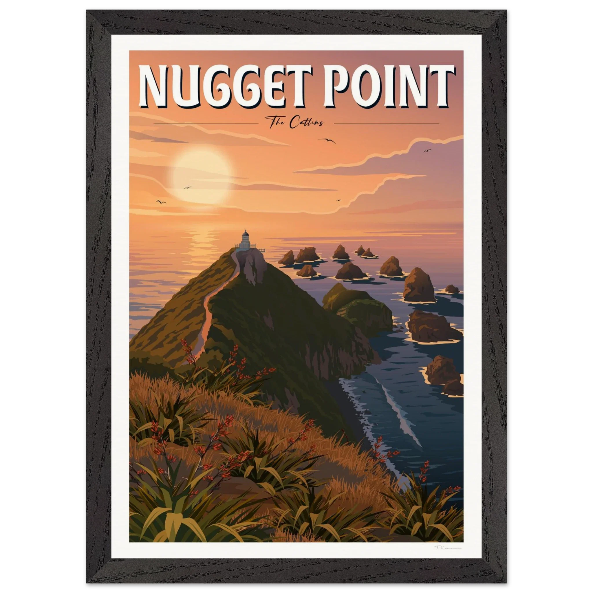 Nugget Point Travel Poster, Otago, New Zealand