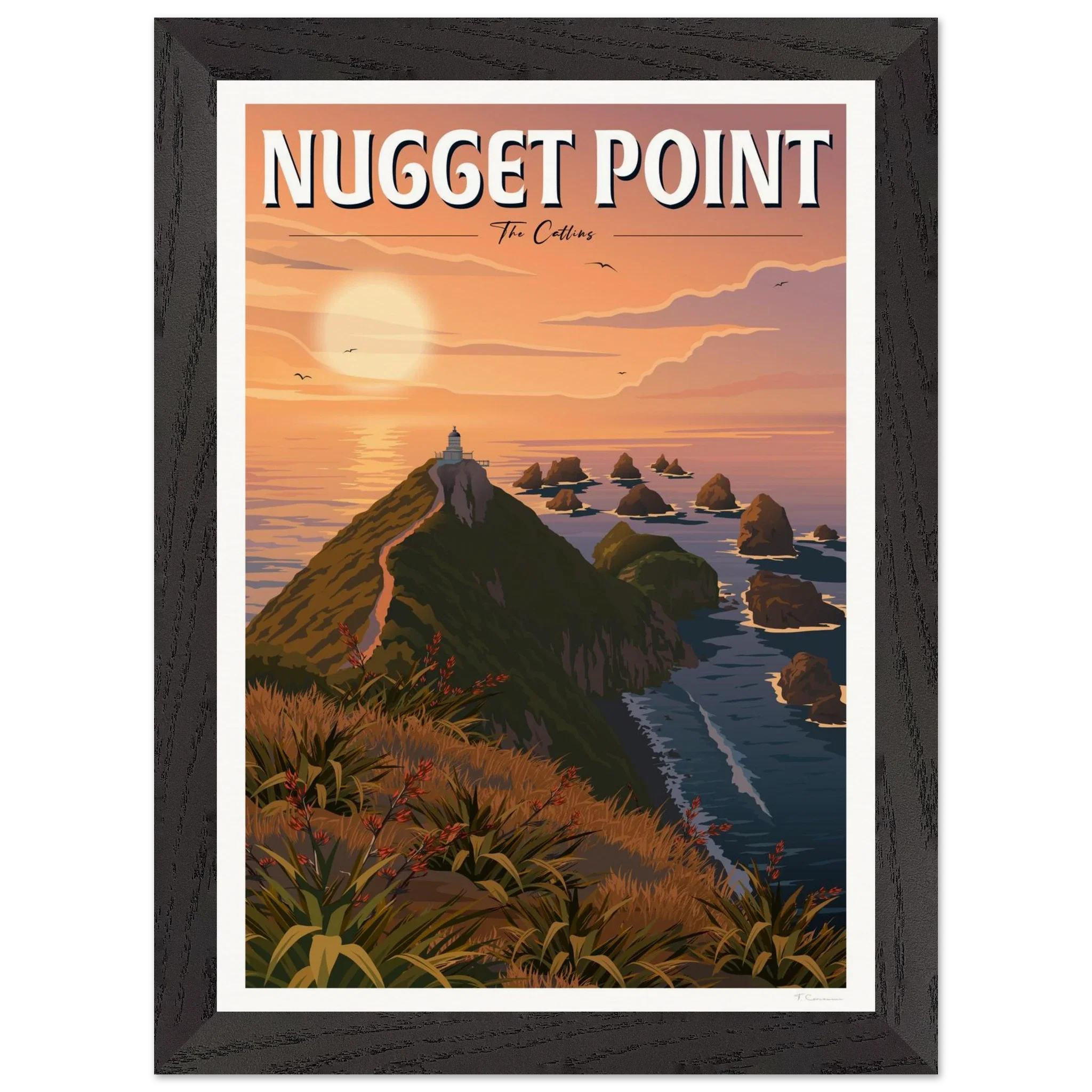 Nugget Point Travel Poster, Otago, New Zealand