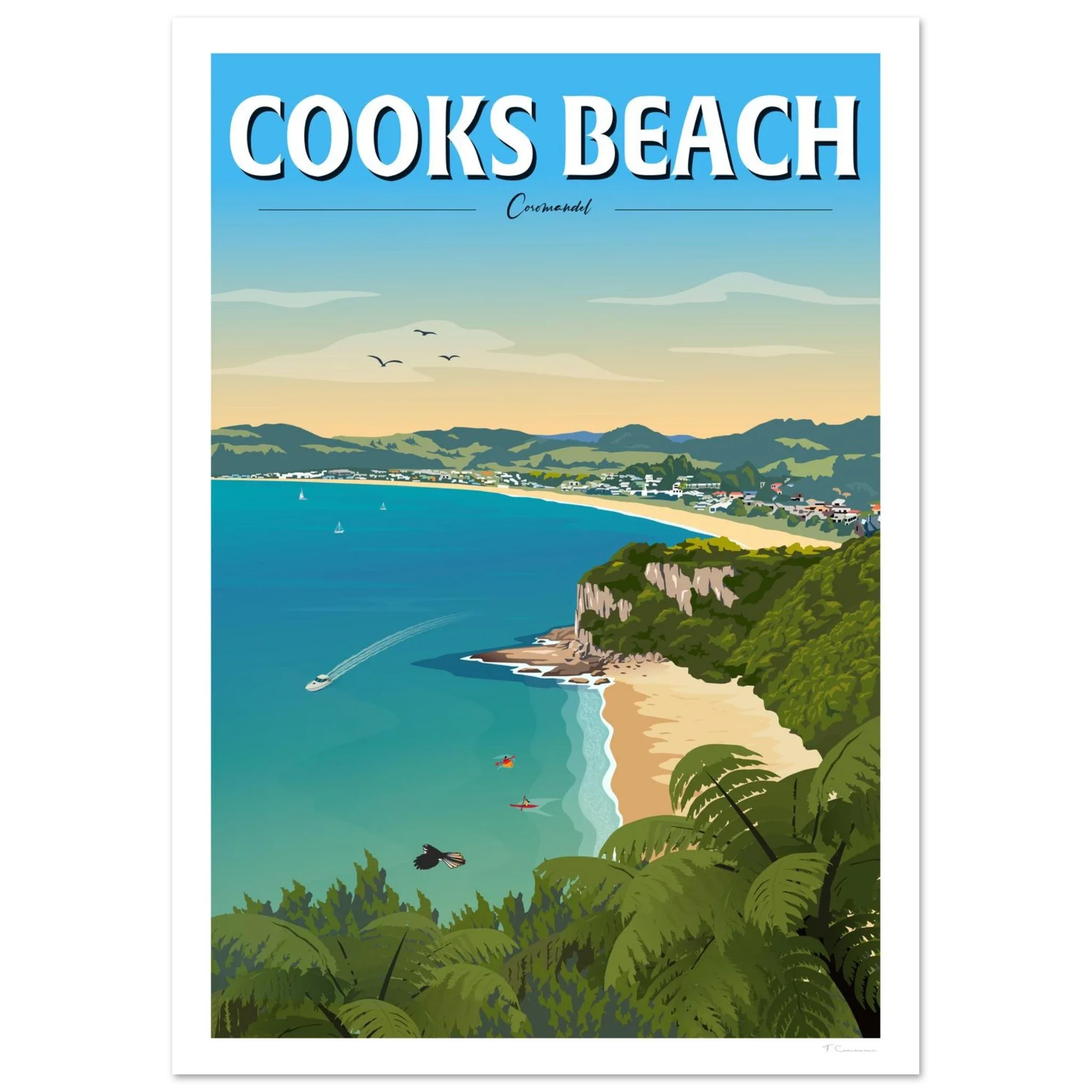 Cooks Beach, Coromandel New Zealand Travel Poster
