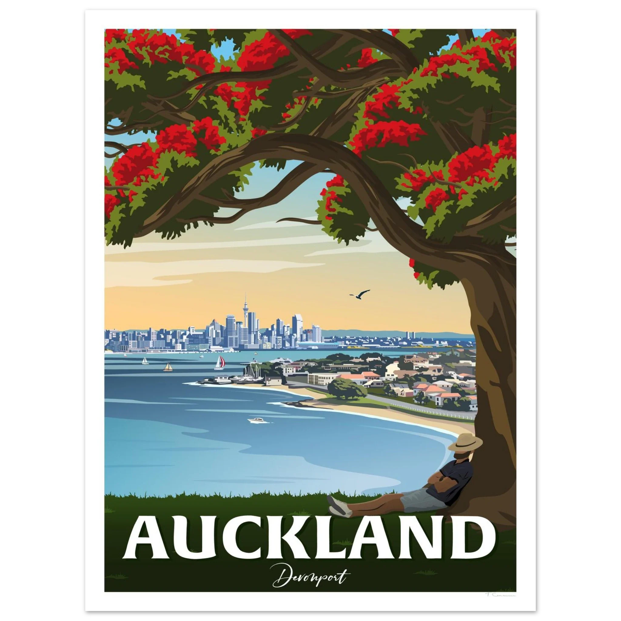 Auckland from Northhead New Zealand Travel Poster
