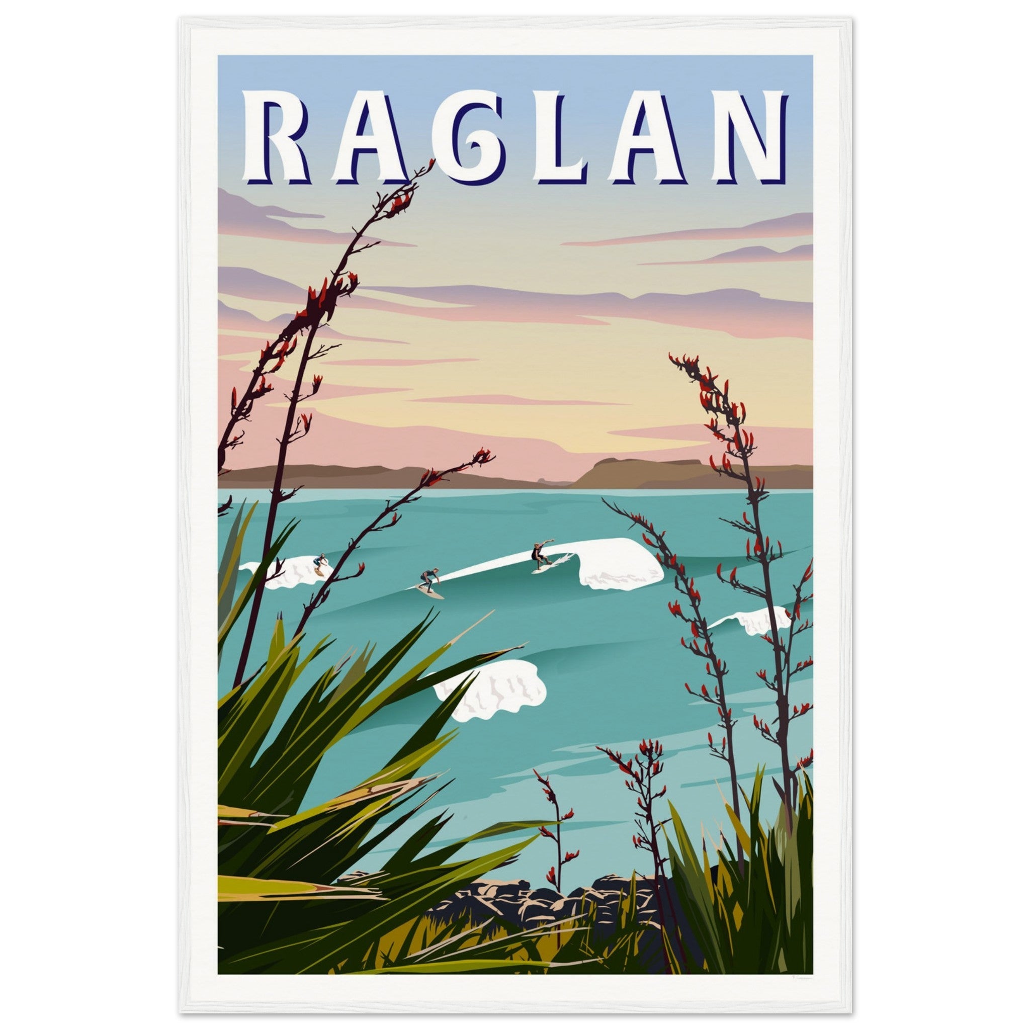 Raglan - Manu Bay Travel Poster of New Zealand