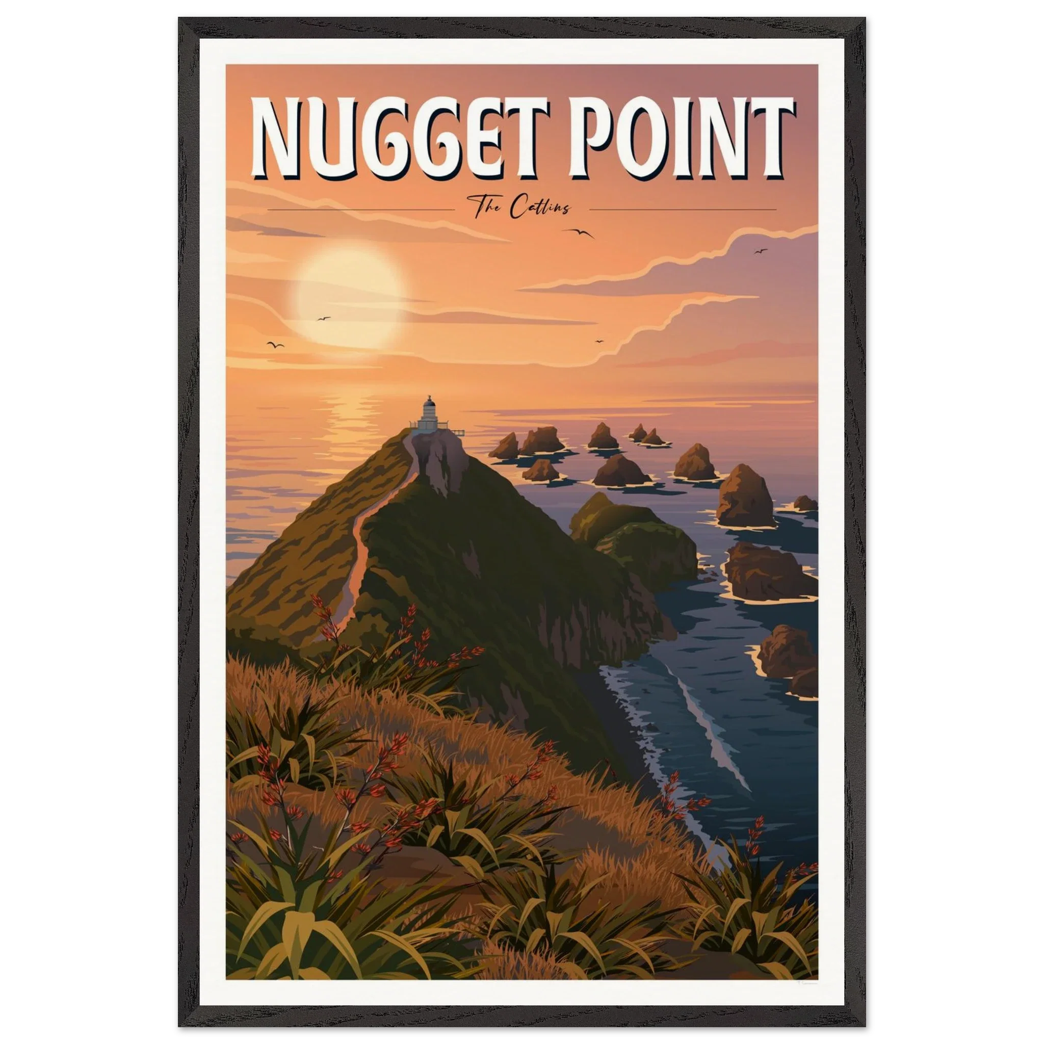 Nugget Point Travel Poster, Otago, New Zealand