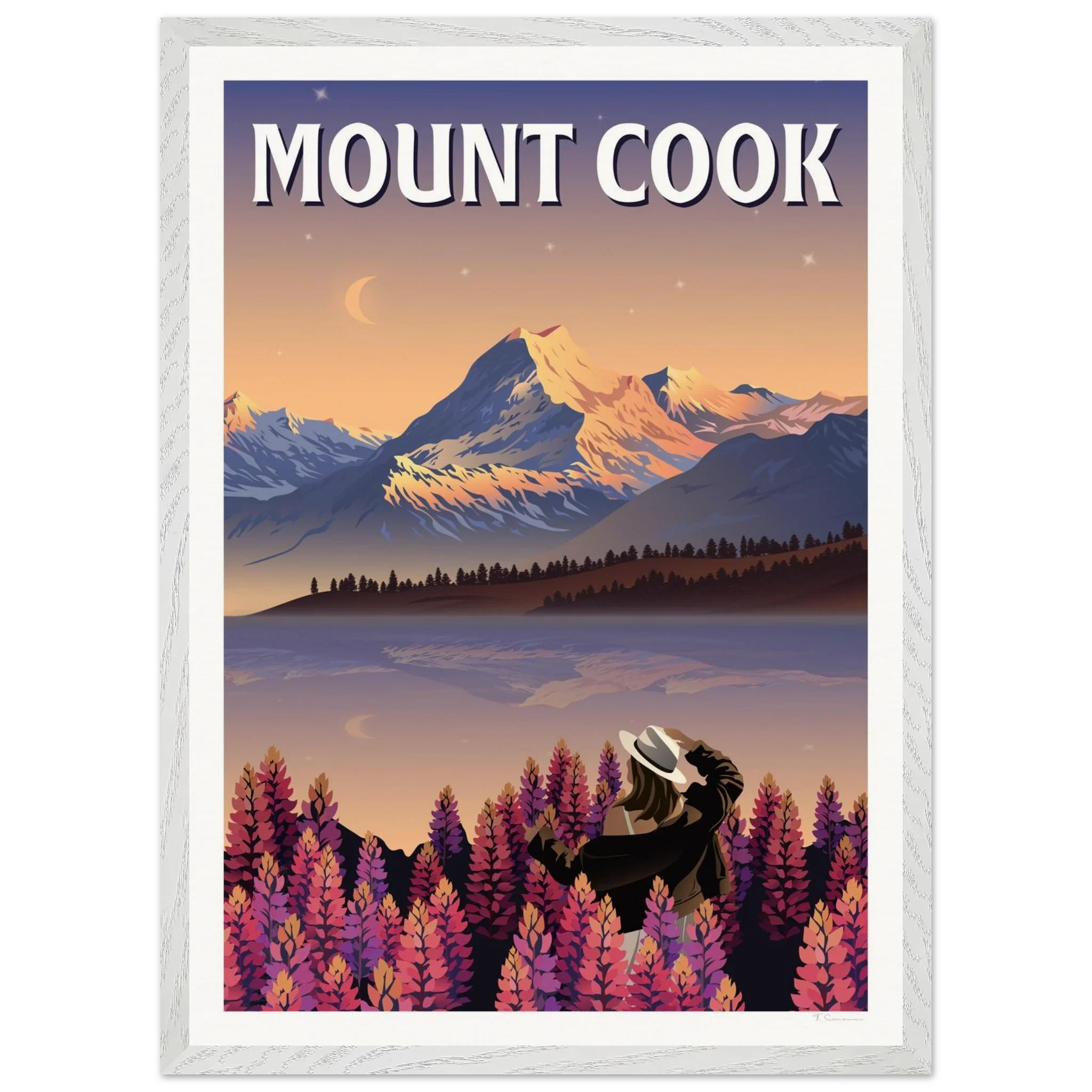 Mount Cook Lupins Travel Poster - Canterbury, New Zealand