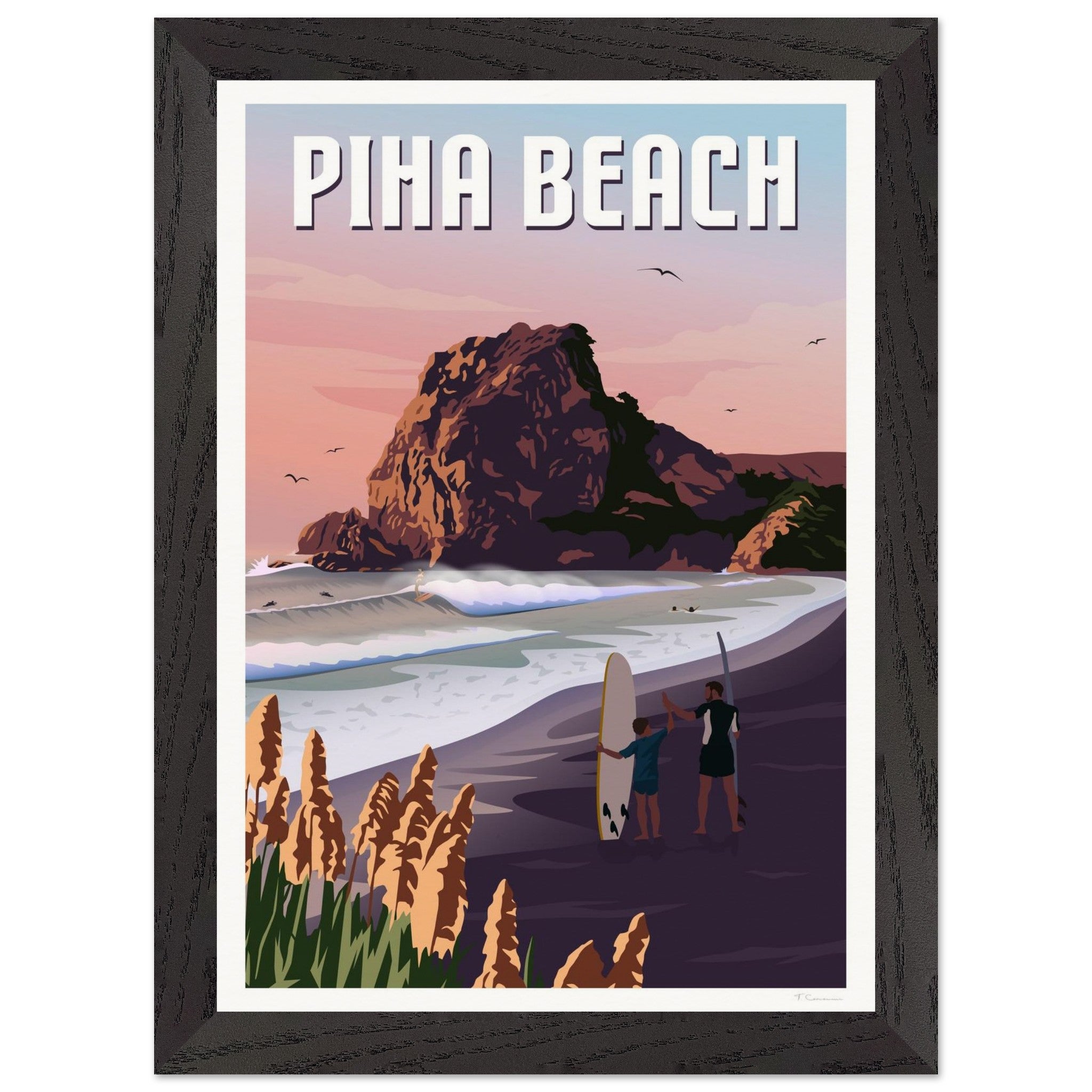 Piha Surf Travel Poster of New Zealand