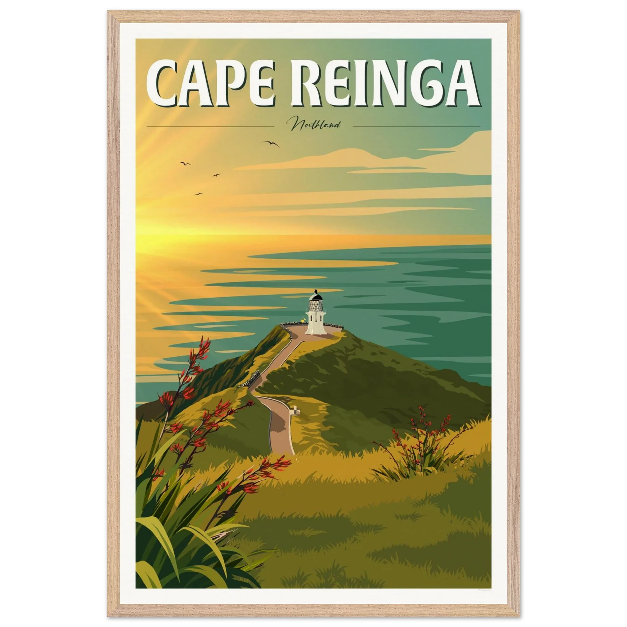 Cape Reinga Sunset Travel Poster, New Zealand