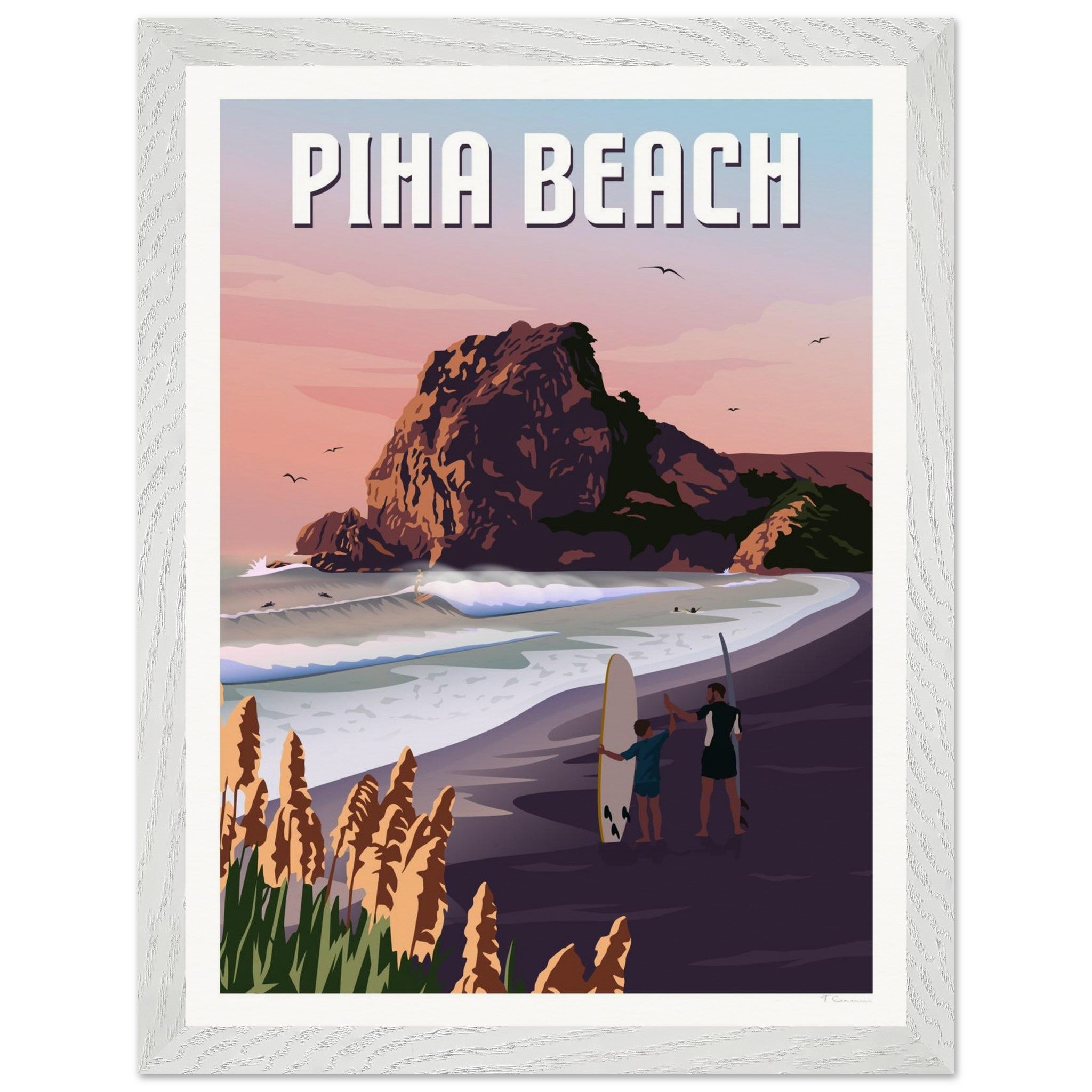 Piha Surf Travel Poster of New Zealand