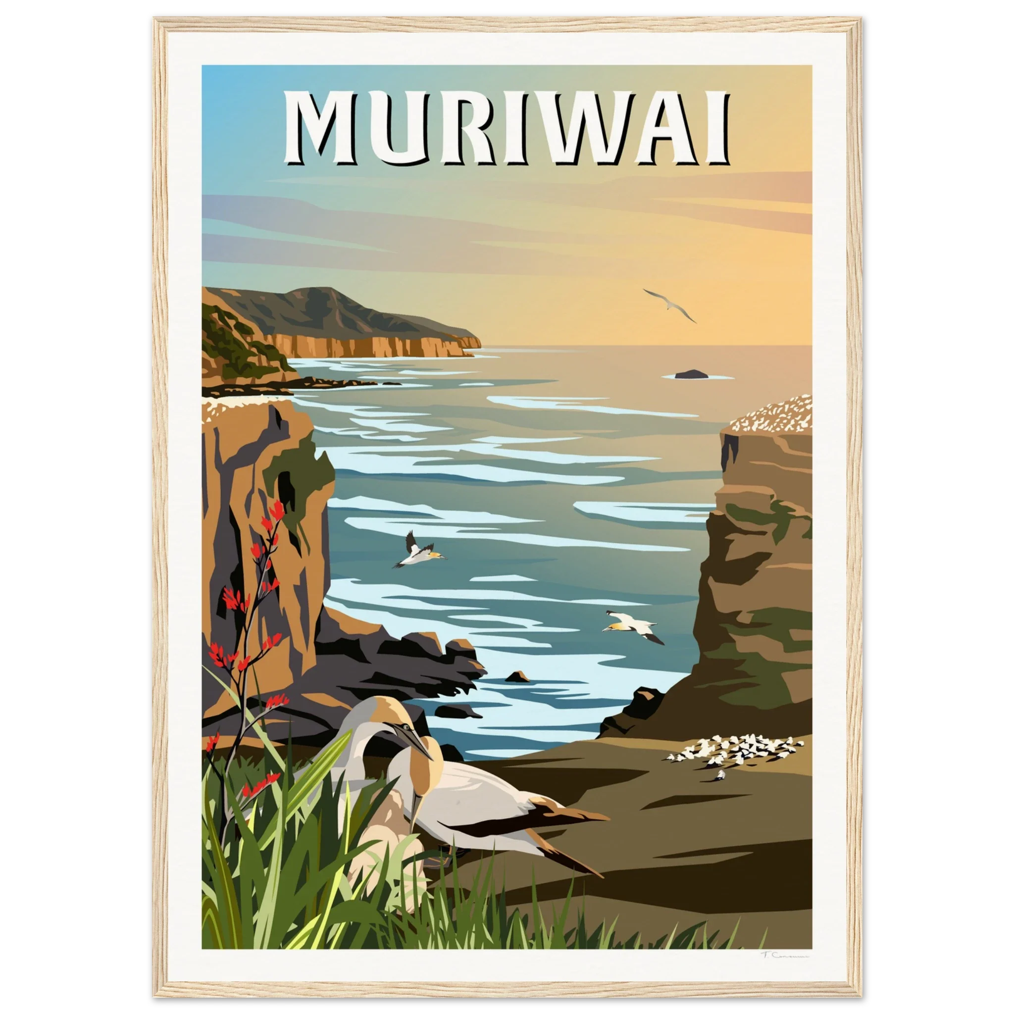 Muriwai Gannet Colony - Travel Poster of New Zealand
