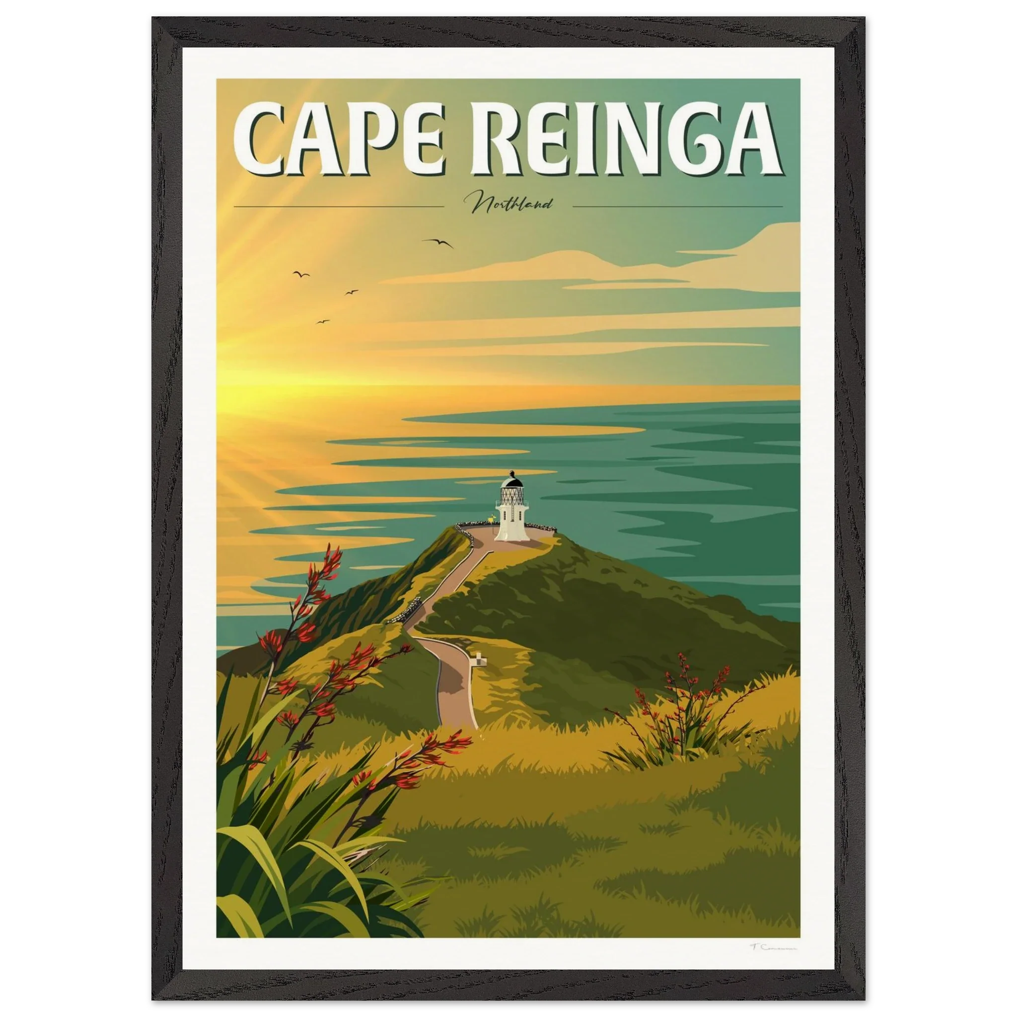 Cape Reinga Sunset Travel Poster, New Zealand