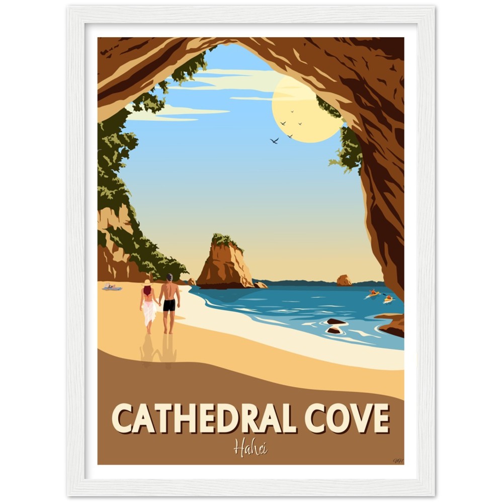 Cathedral Cove New Zealand Travel Poster