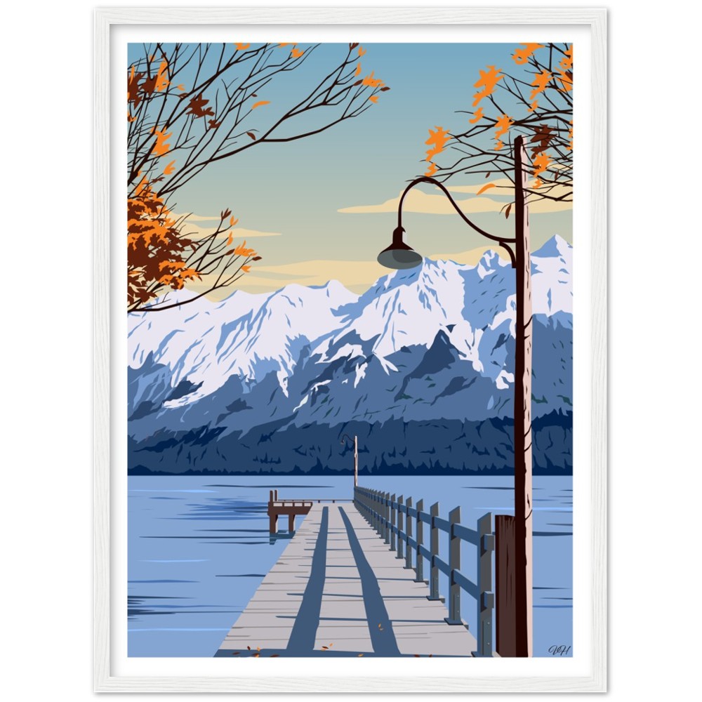 Glenorchy Wharf Autumn Travel Poster, New Zealand