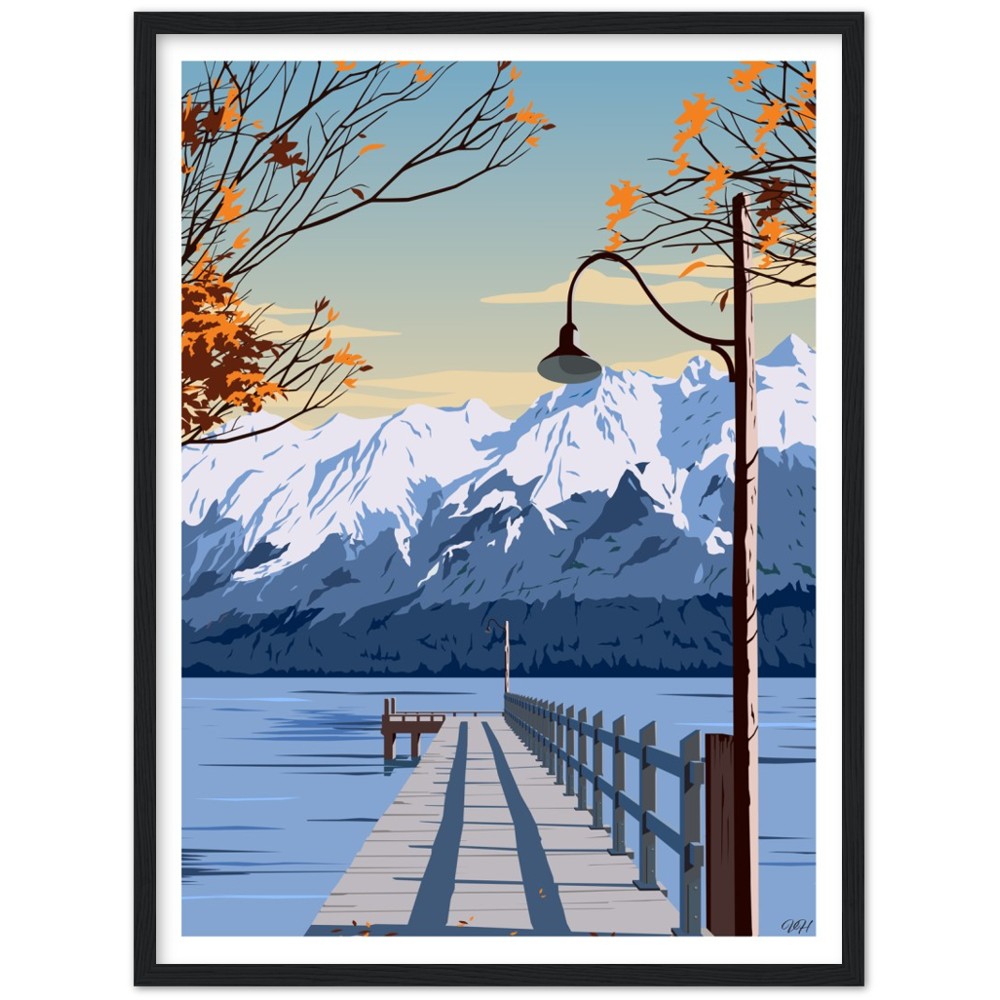 Glenorchy Wharf Autumn Travel Poster, New Zealand