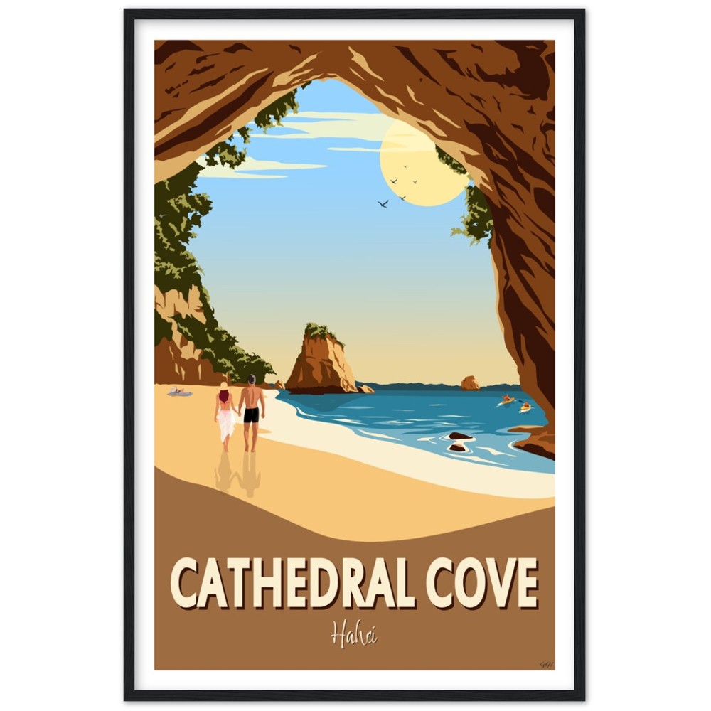 Cathedral Cove New Zealand Travel Poster