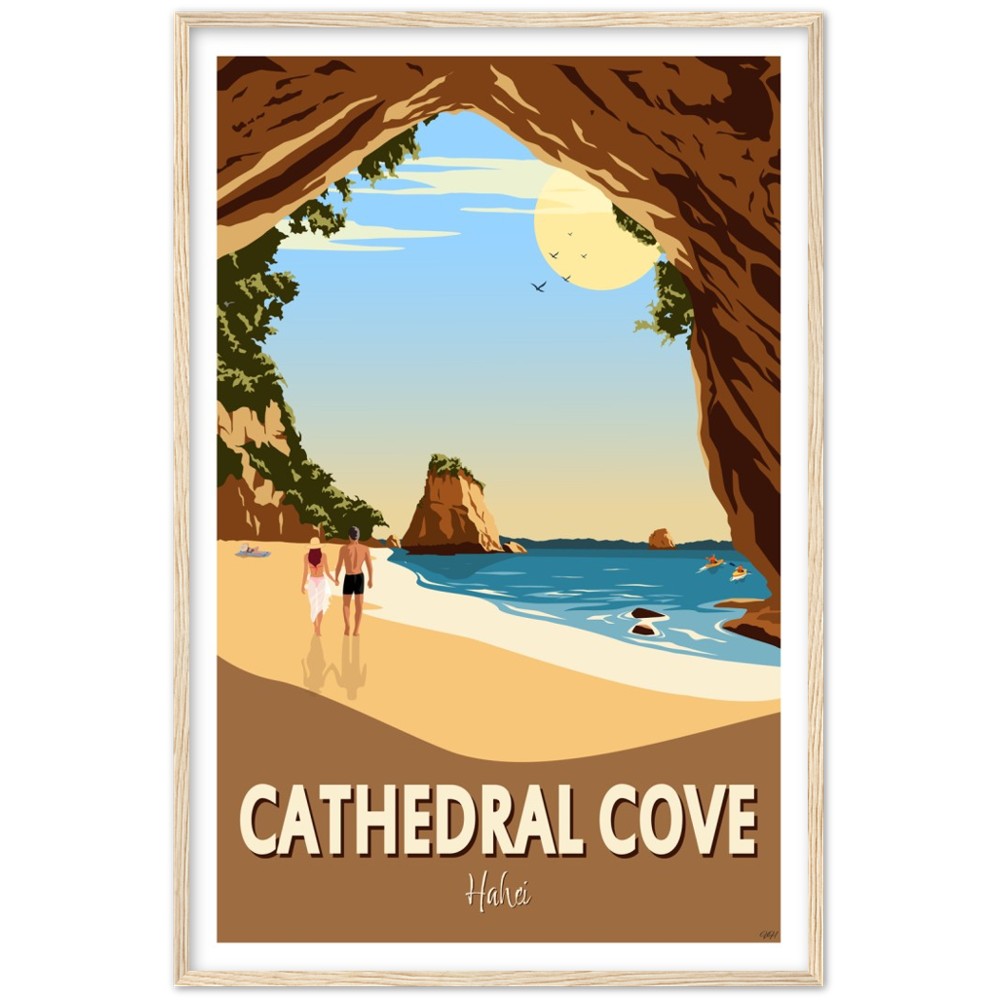 Cathedral Cove New Zealand Travel Poster