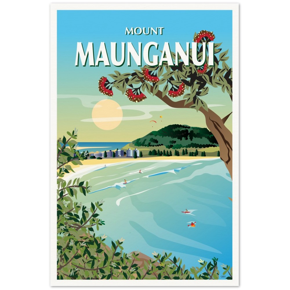 Mount Maunganui New Zealand Travel Poster