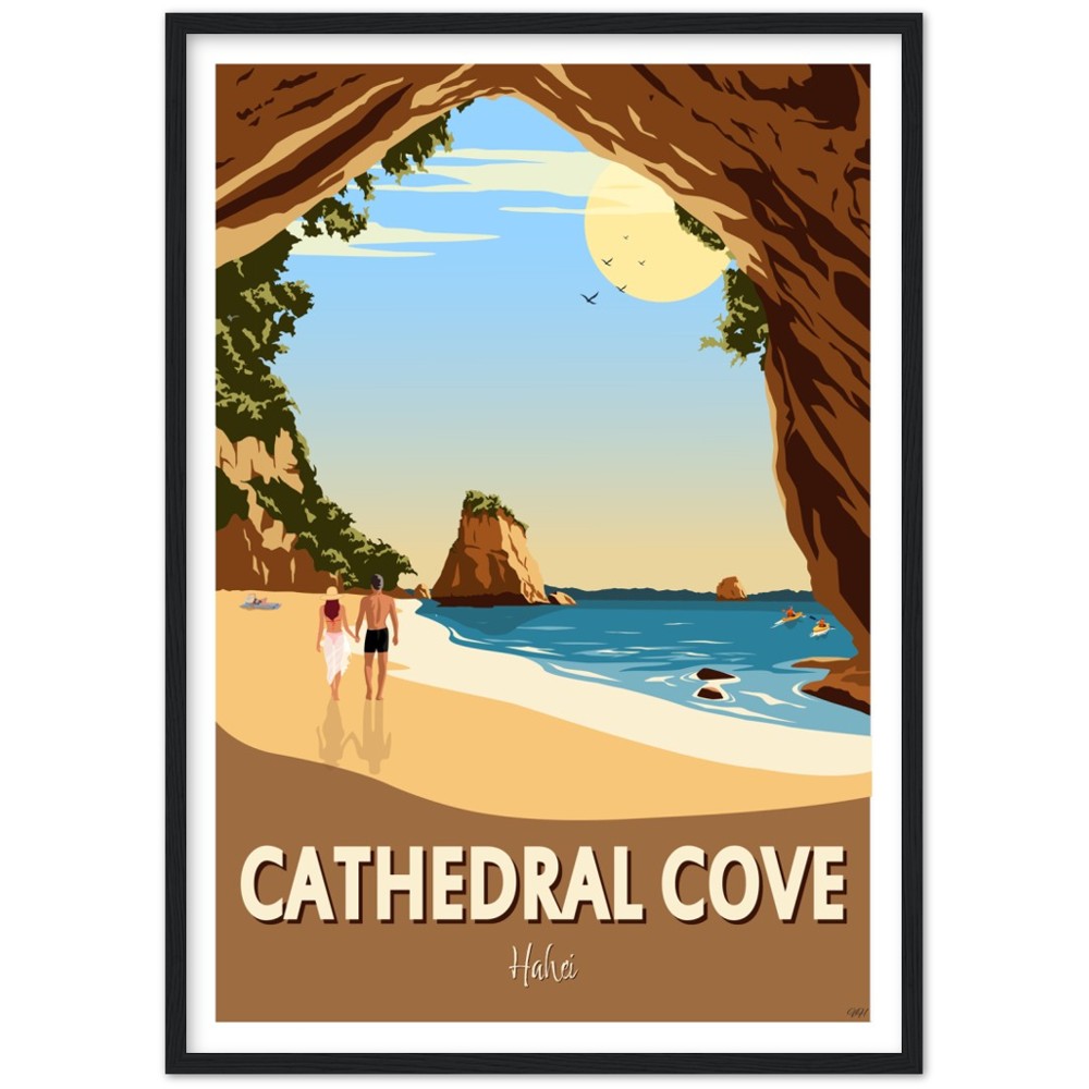 Cathedral Cove New Zealand Travel Poster