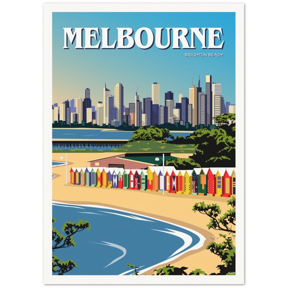 Melbourne - Brighton Beach - Travel Poster, Australia