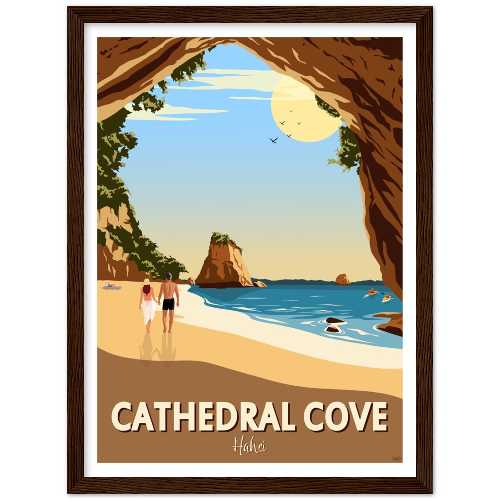 Cathedral Cove New Zealand Travel Poster