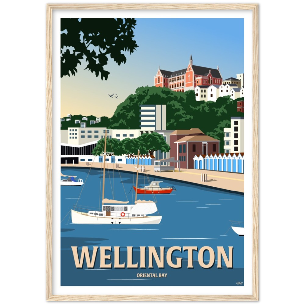 Wellington - Oriental Bay - Travel Poster, New Zealand