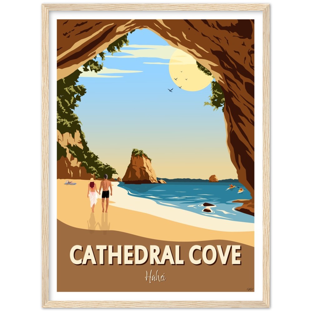 Cathedral Cove New Zealand Travel Poster