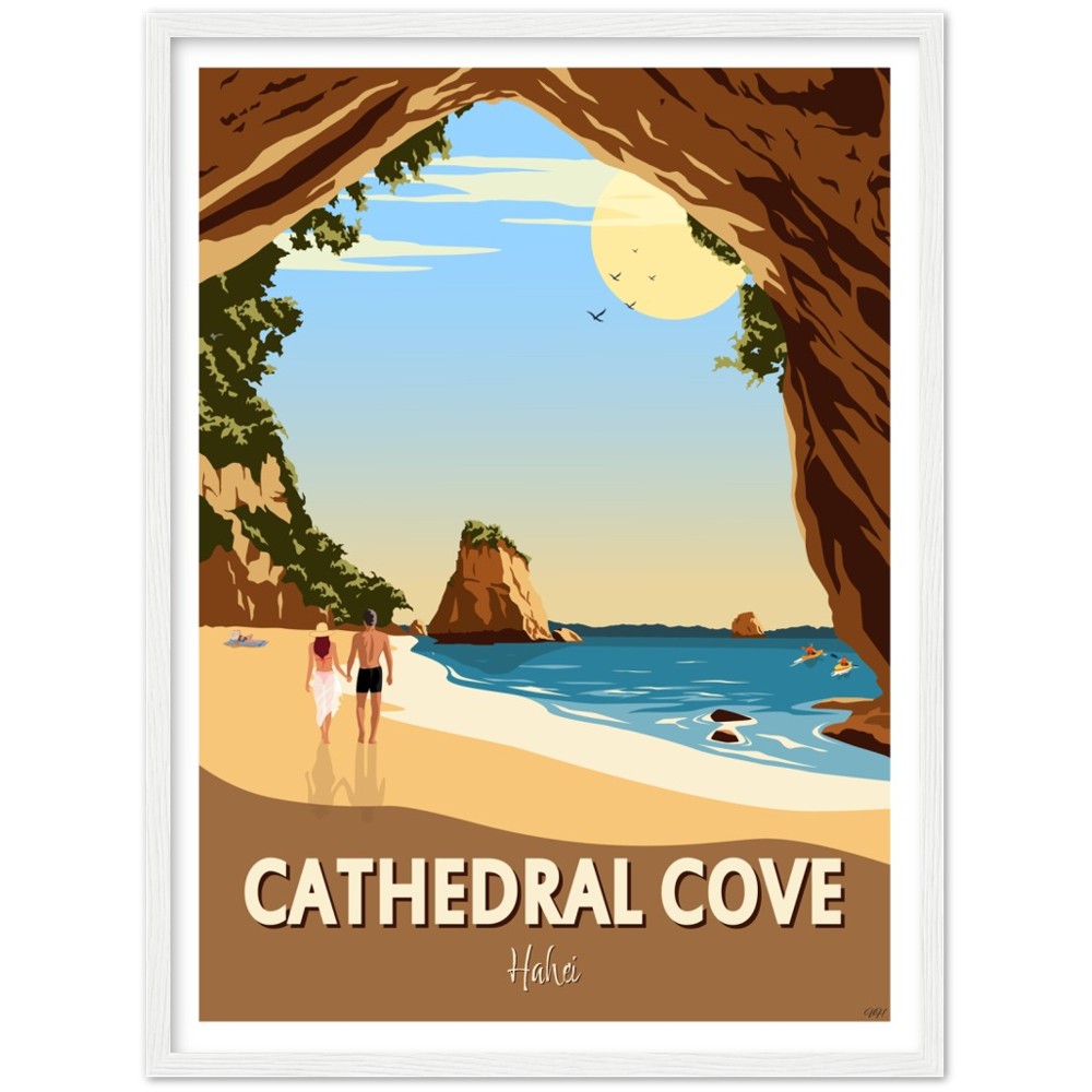 Cathedral Cove New Zealand Travel Poster