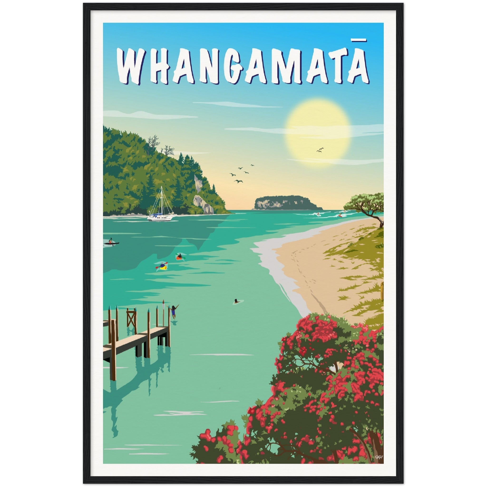 Whangamatā Travel Poster, New Zealand