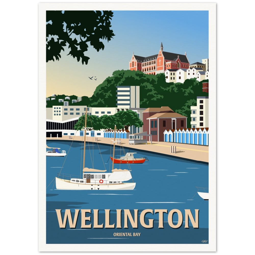 Wellington - Oriental Bay - Travel Poster, New Zealand