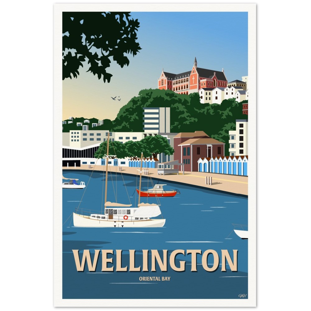 Wellington - Oriental Bay - Travel Poster, New Zealand