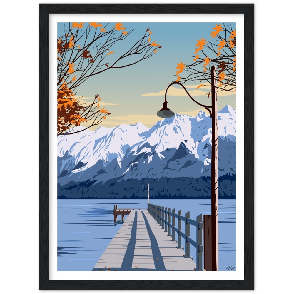Glenorchy Wharf Autumn Travel Poster, New Zealand