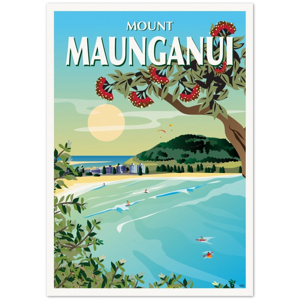 Mount Maunganui New Zealand Travel Poster