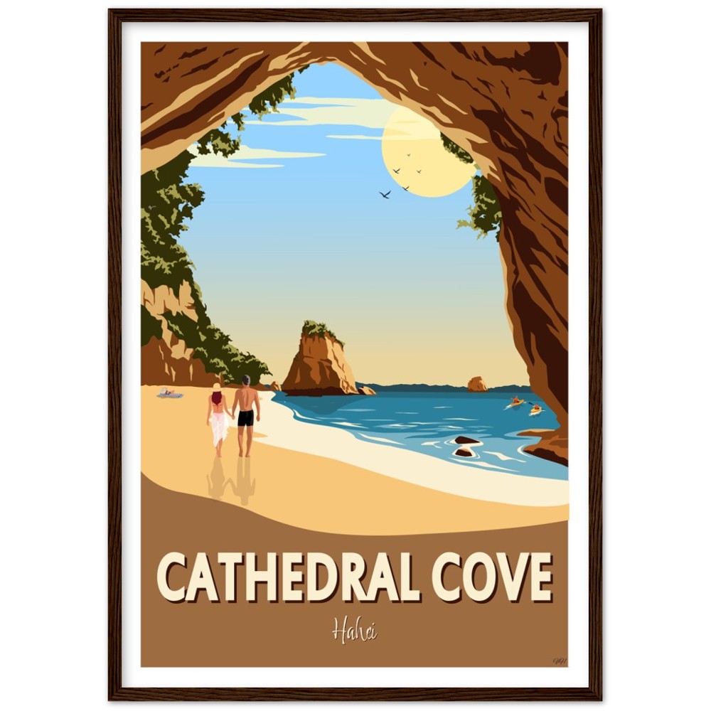 Cathedral Cove New Zealand Travel Poster