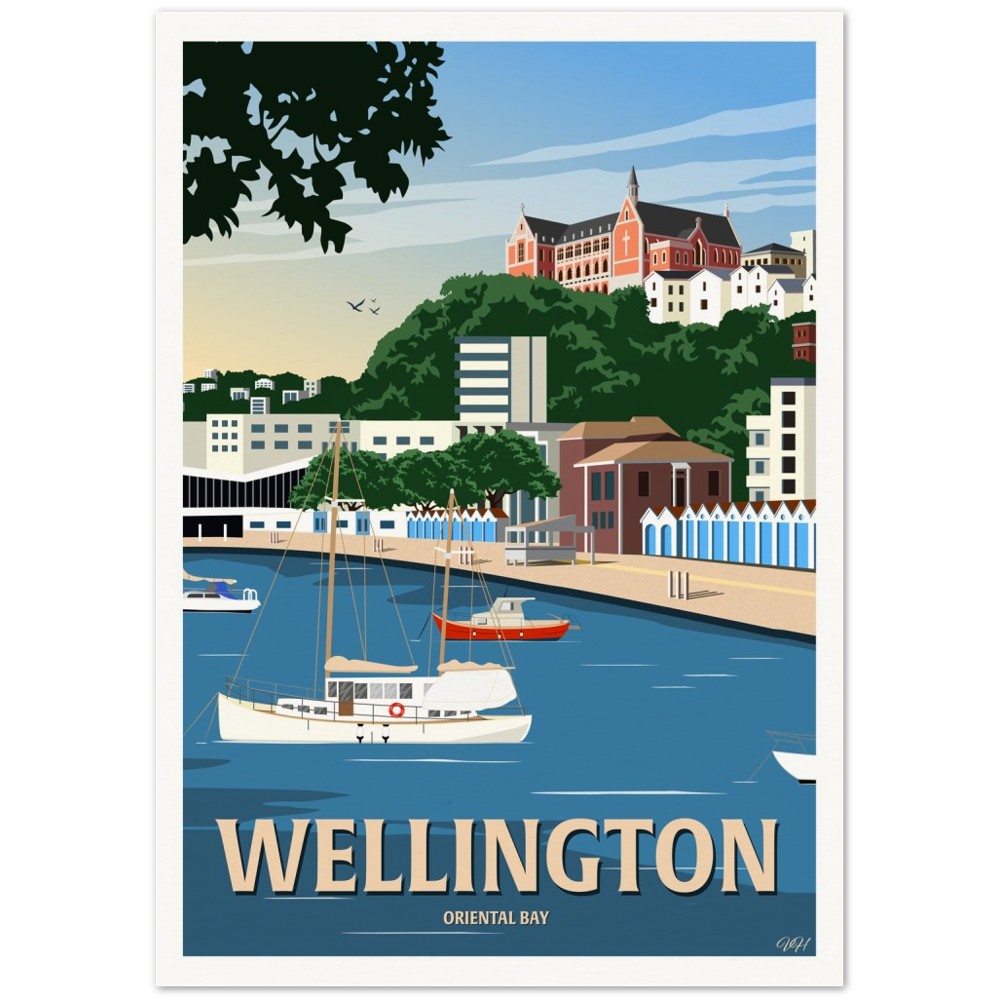 Wellington - Oriental Bay - Travel Poster, New Zealand