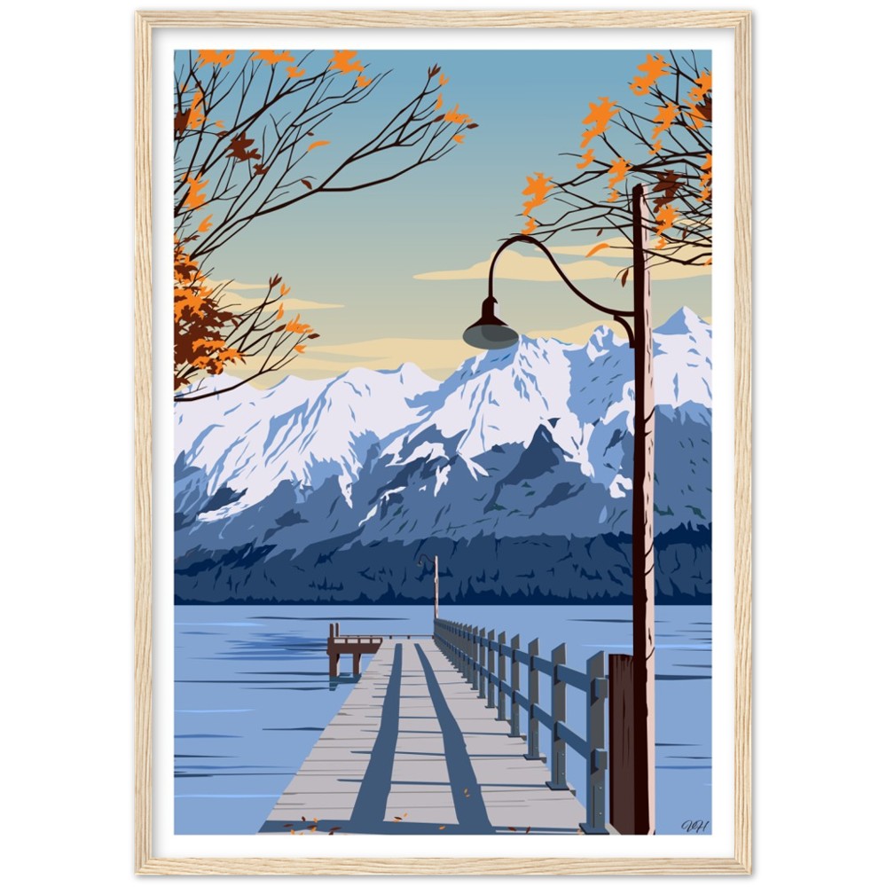Glenorchy Wharf Autumn Travel Poster, New Zealand