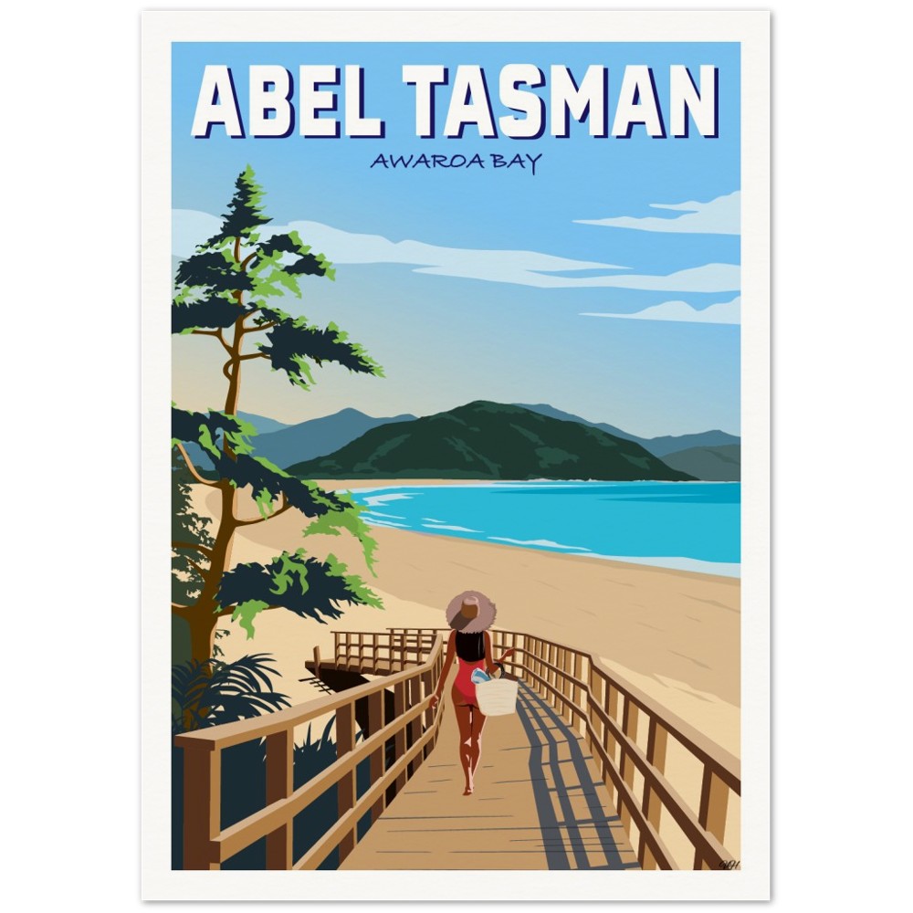 Travel Poster of Awaroa Bay in Abel Tasman National Park, by Tiffany Consumi