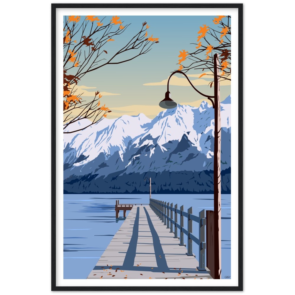 Glenorchy Wharf Autumn Travel Poster, New Zealand