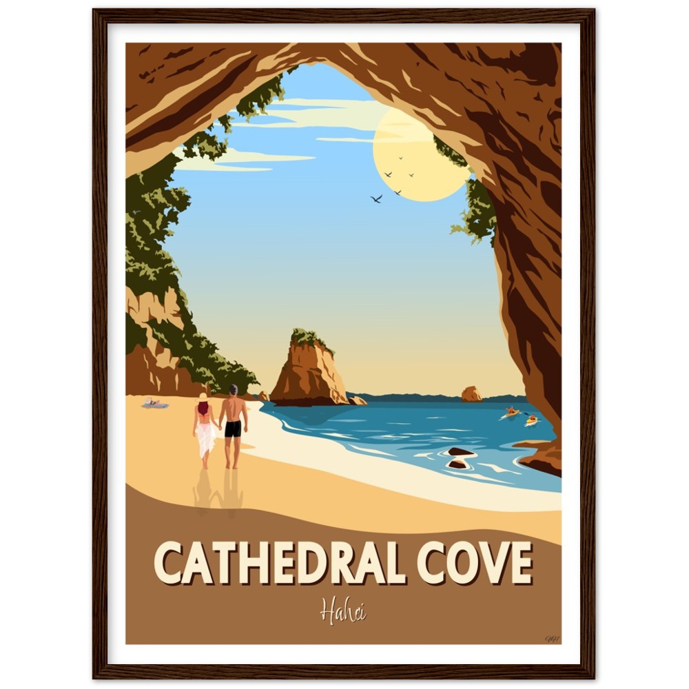 Cathedral Cove New Zealand Travel Poster