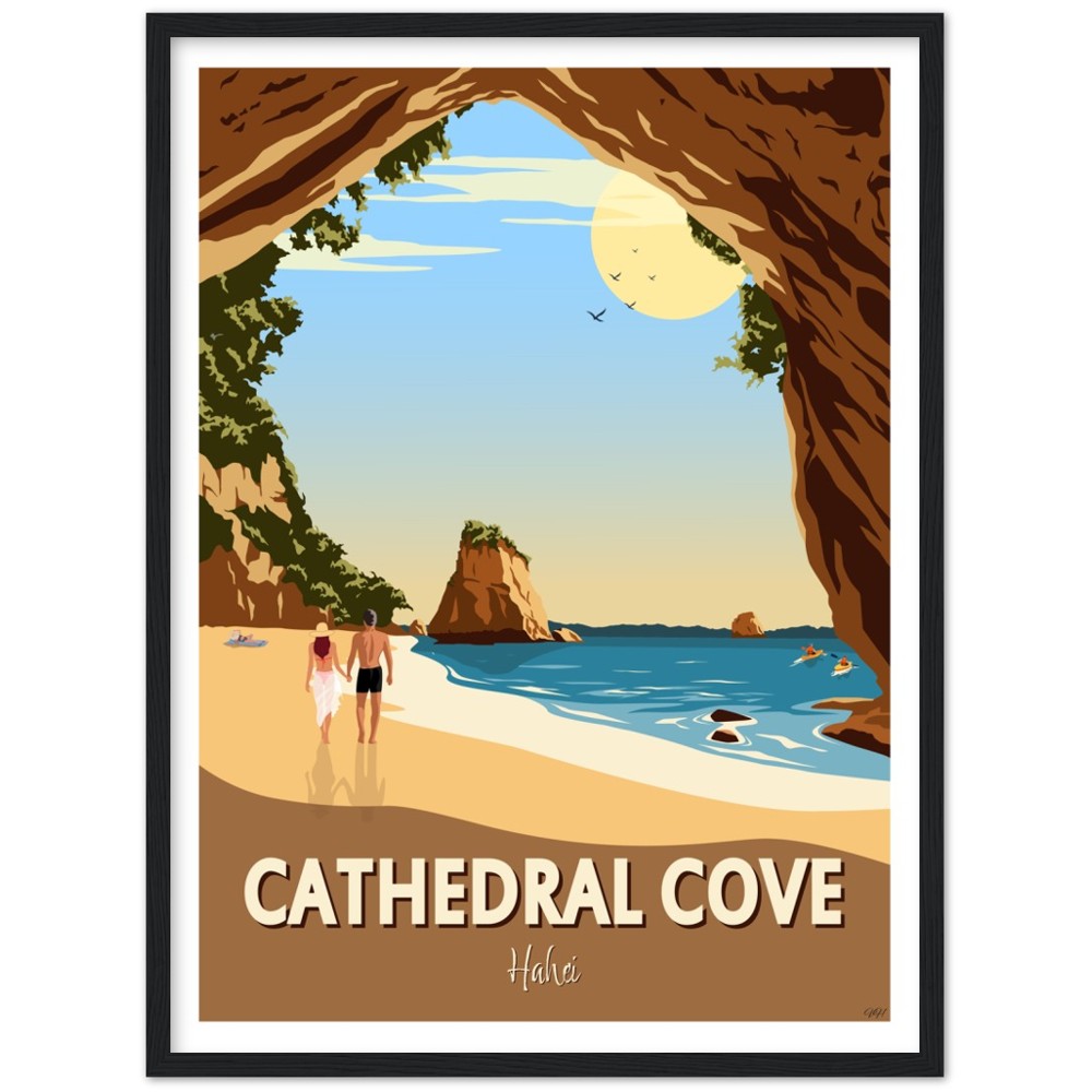 Cathedral Cove New Zealand Travel Poster