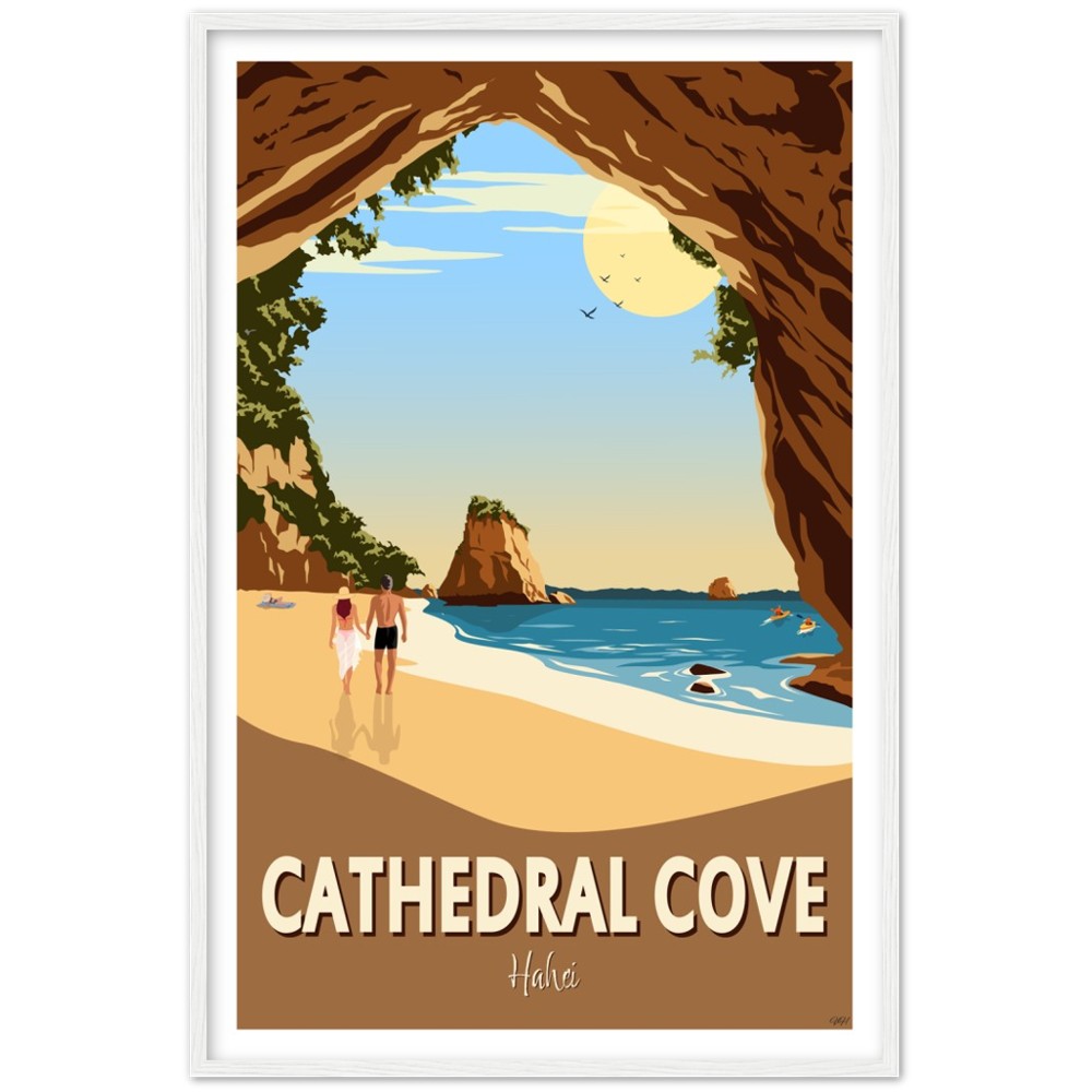 Cathedral Cove New Zealand Travel Poster