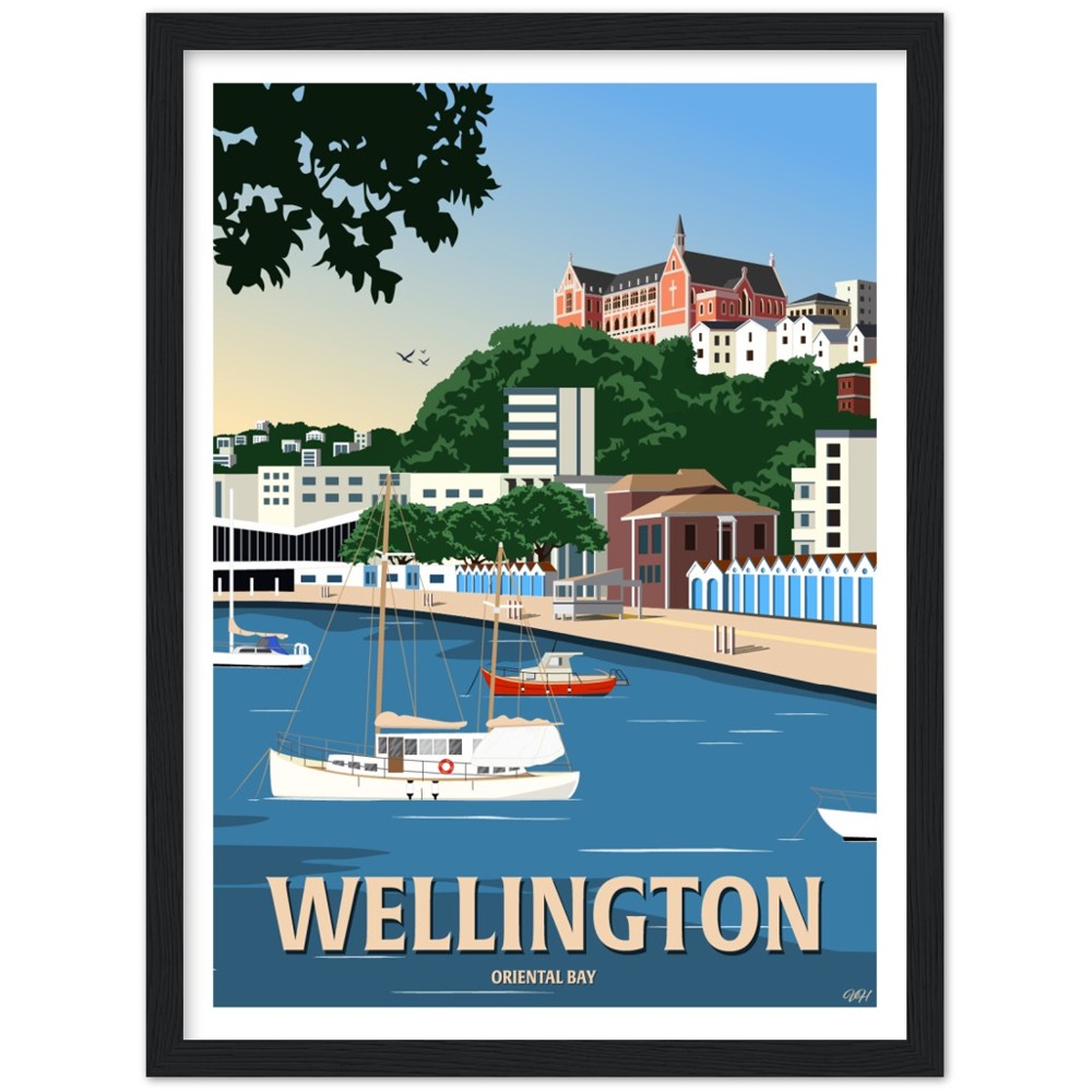 Wellington - Oriental Bay - Travel Poster, New Zealand