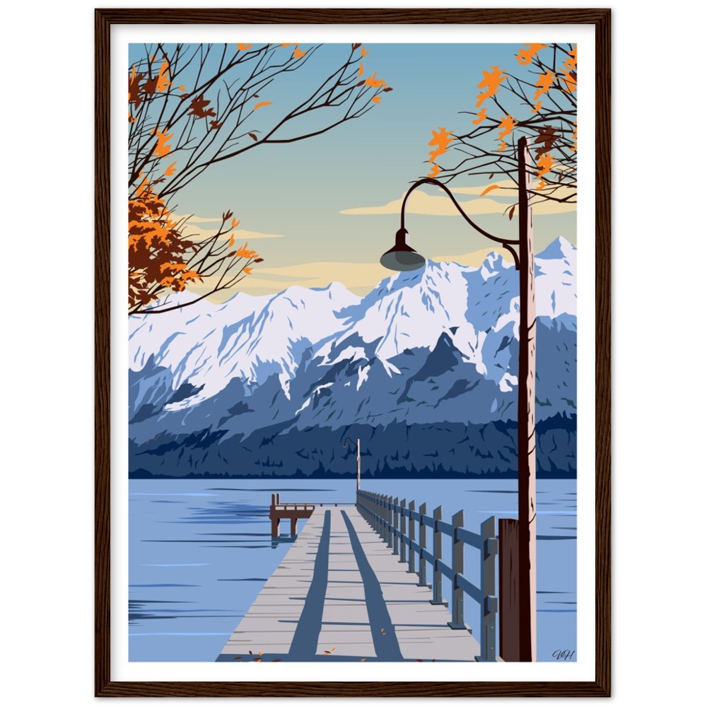 Glenorchy Wharf Autumn Travel Poster, New Zealand