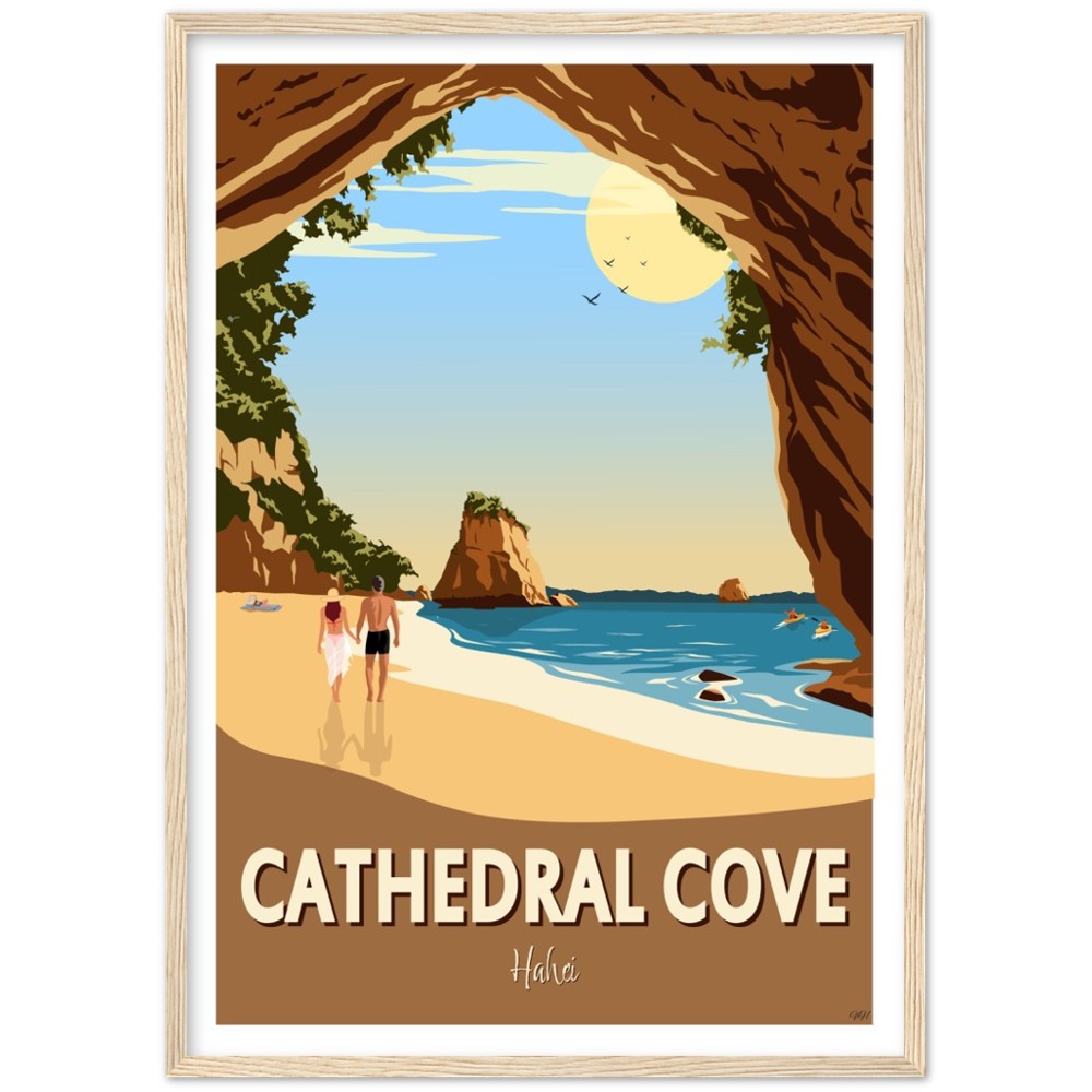 Cathedral Cove New Zealand Travel Poster