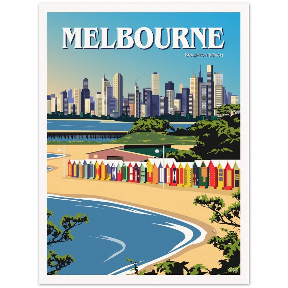 Melbourne - Brighton Beach - Travel Poster, Australia
