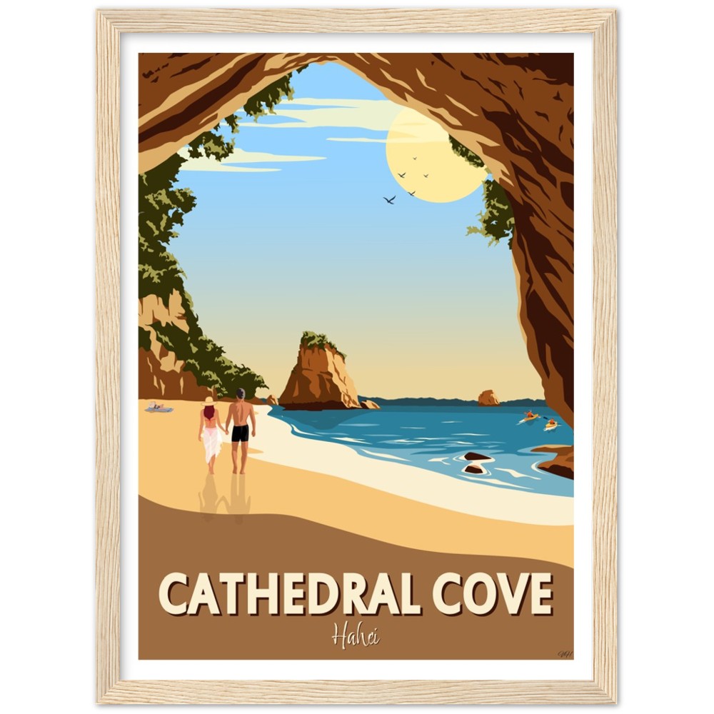 Cathedral Cove New Zealand Travel Poster